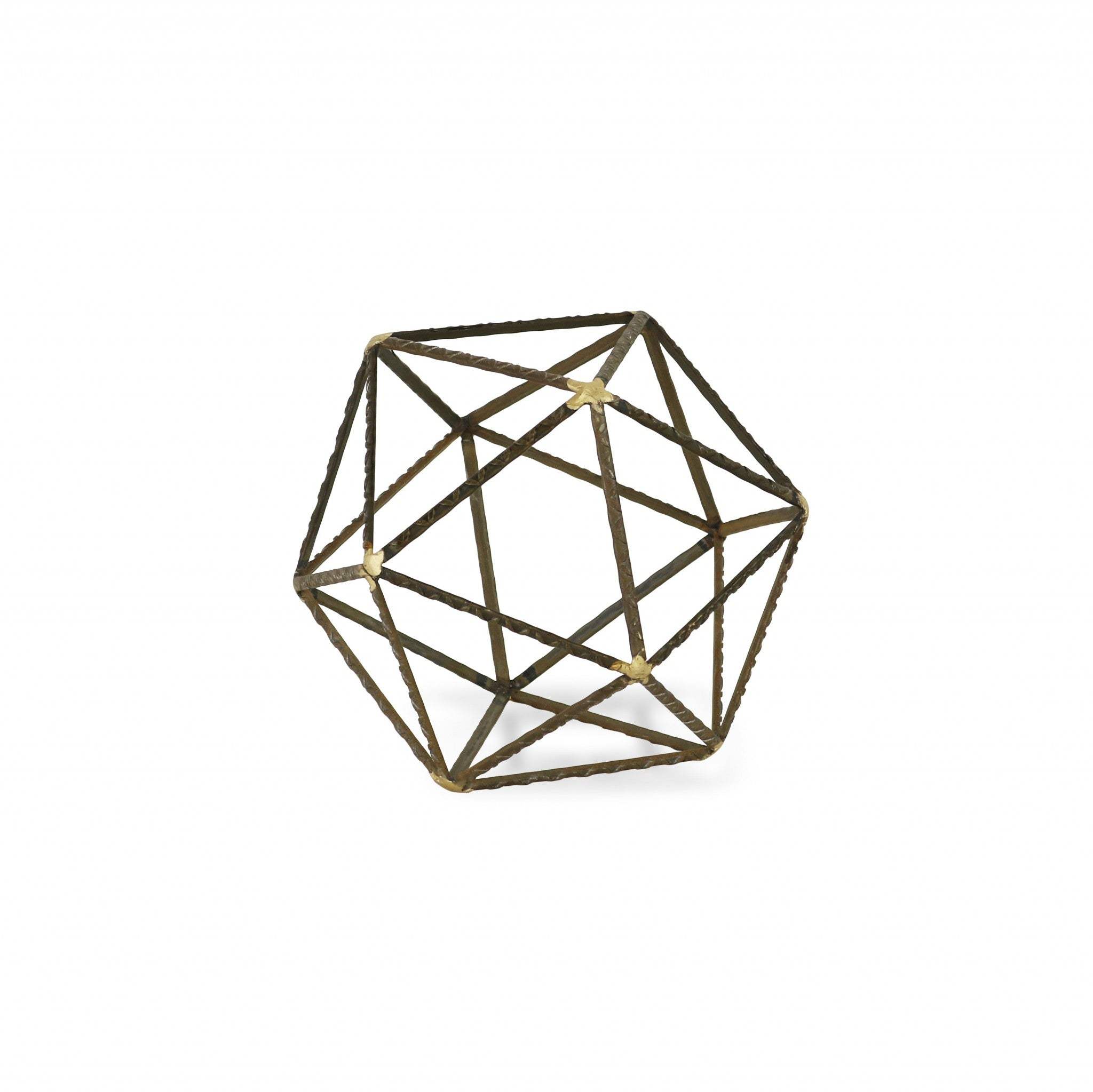 8" Brown and Gold Metal Hand Painted Geometric Orb Tabletop Sculpture - Homeroots - Flyclothing LLC
