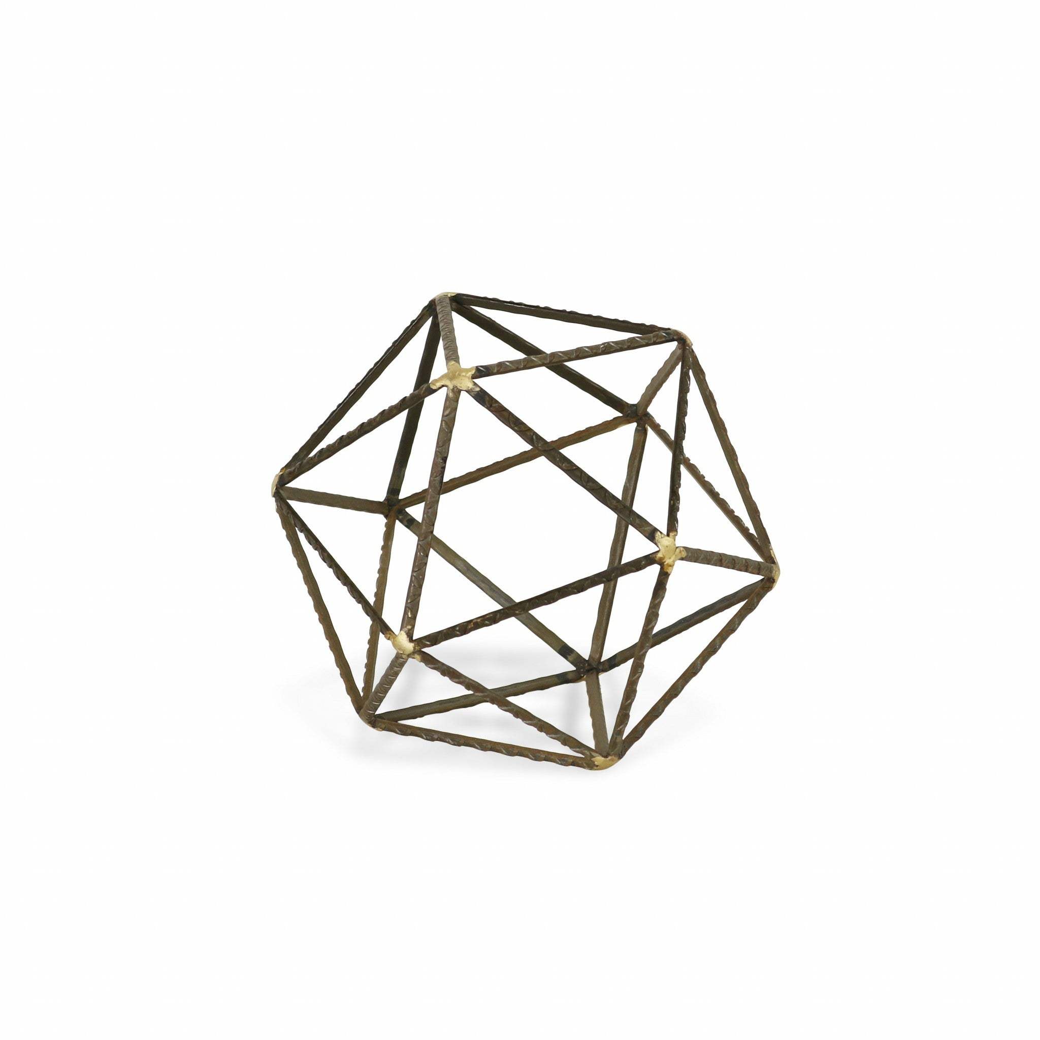 8" Brown and Gold Metal Hand Painted Geometric Orb Tabletop Sculpture - Homeroots - Flyclothing LLC