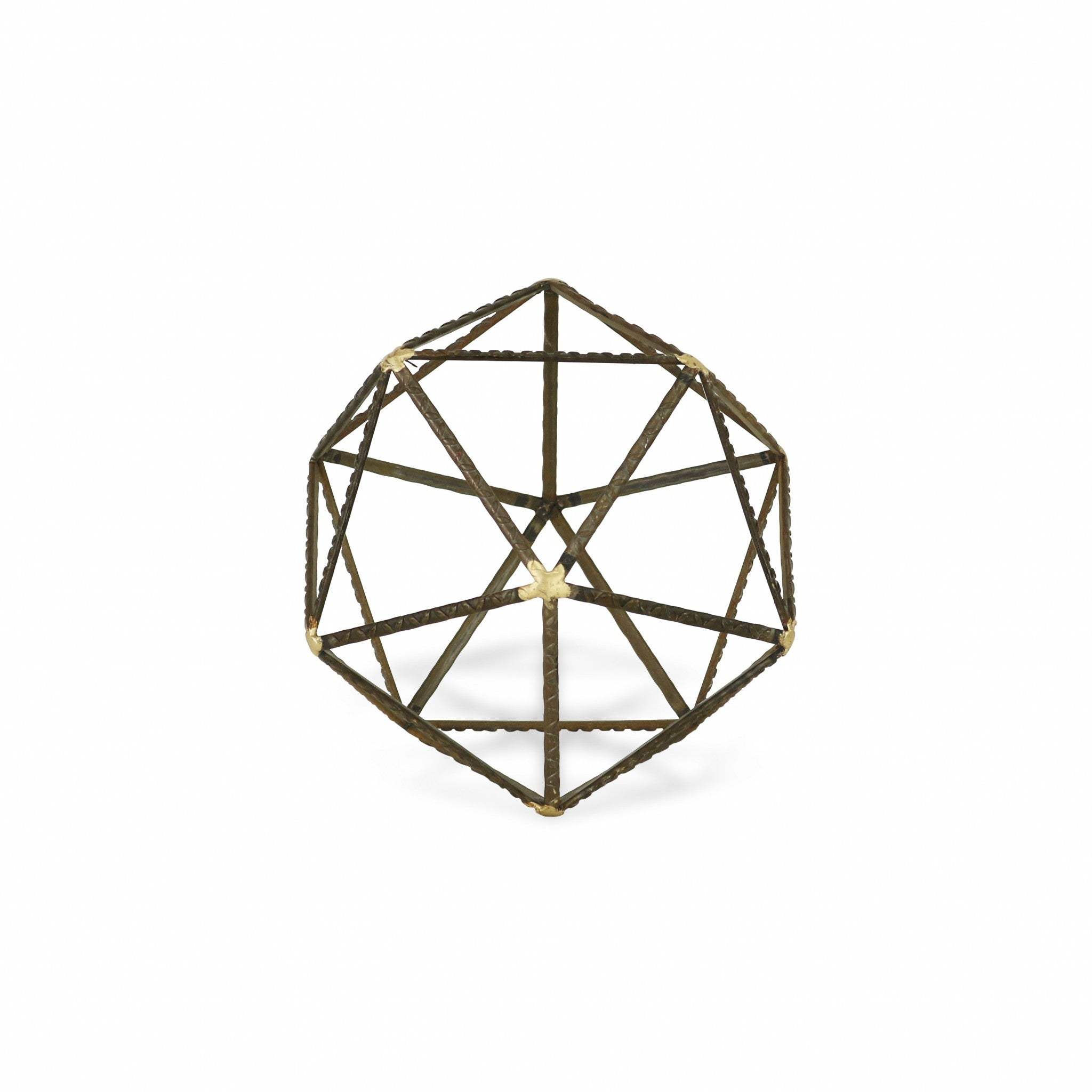 8" Brown and Gold Metal Hand Painted Geometric Orb Tabletop Sculpture - Homeroots - Flyclothing LLC