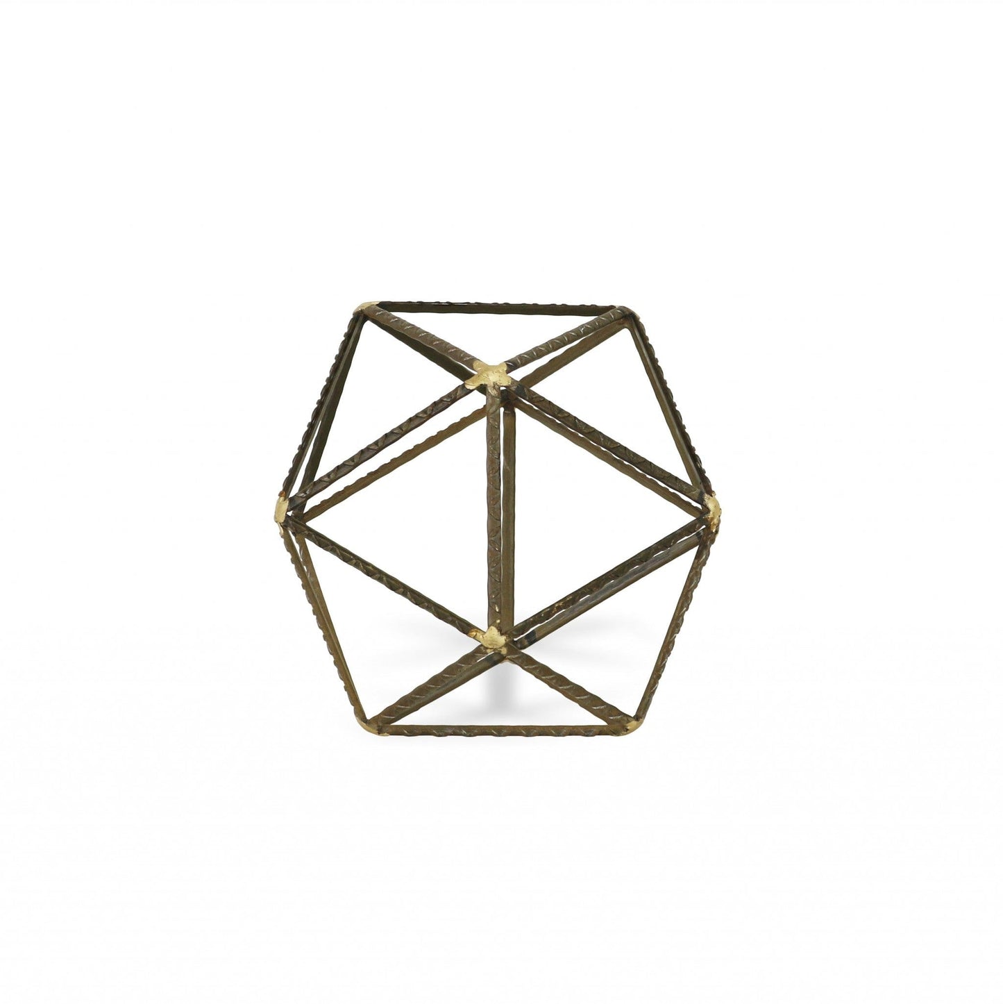 8" Brown and Gold Metal Hand Painted Geometric Orb Tabletop Sculpture - Homeroots - Flyclothing LLC
