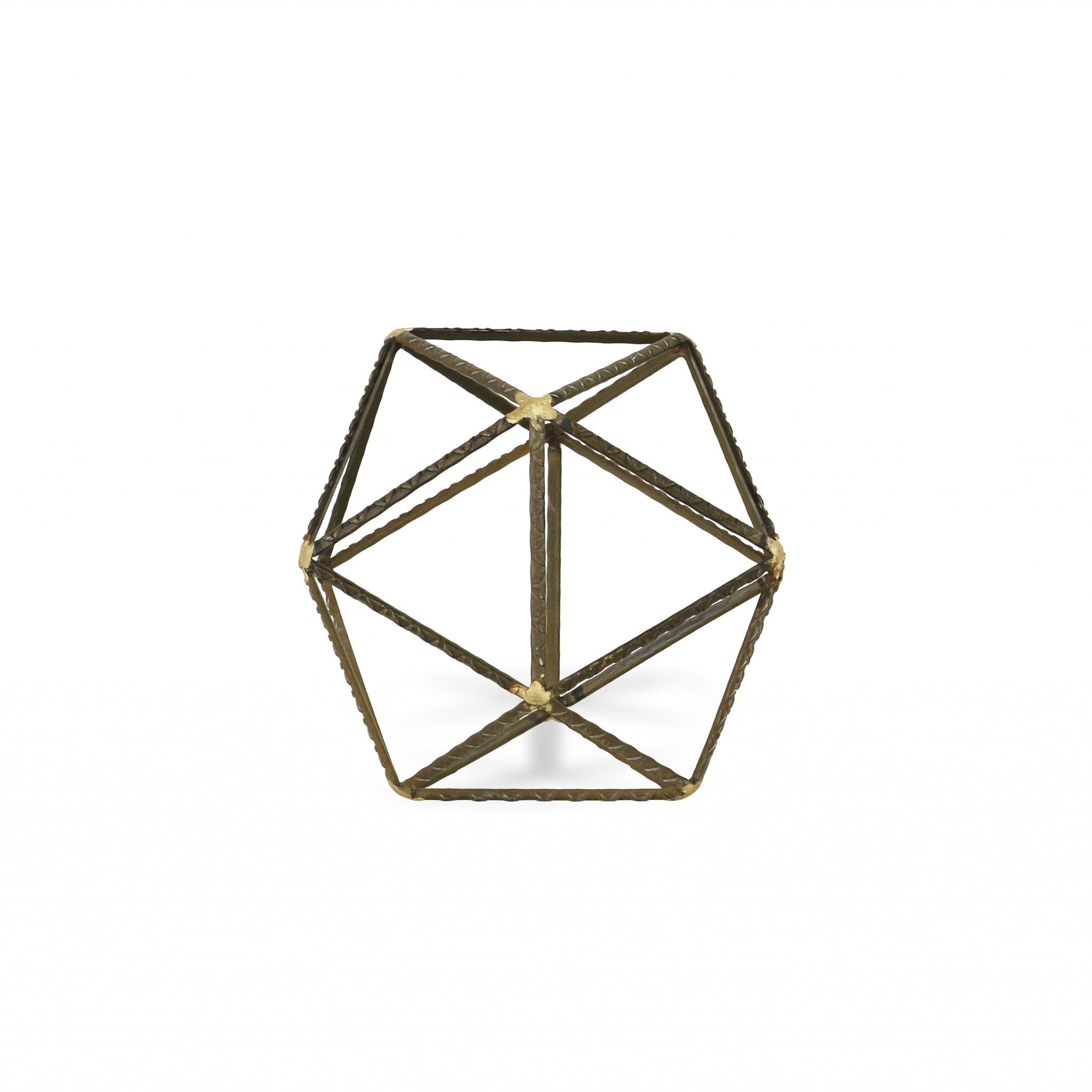 8" Brown and Gold Metal Hand Painted Geometric Orb Tabletop Sculpture - Homeroots - Flyclothing LLC