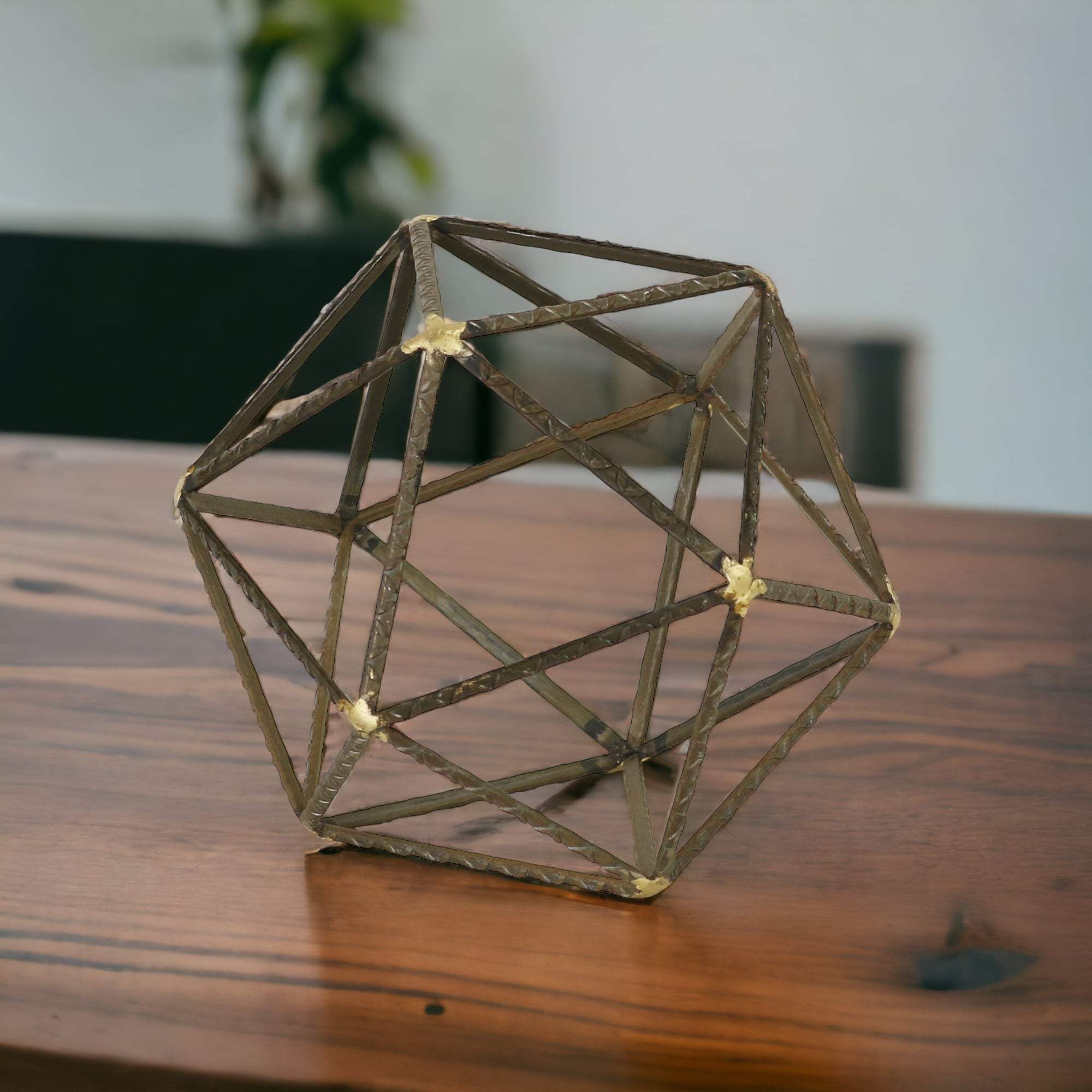 8" Brown and Gold Metal Hand Painted Geometric Orb Tabletop Sculpture - Homeroots - Flyclothing LLC