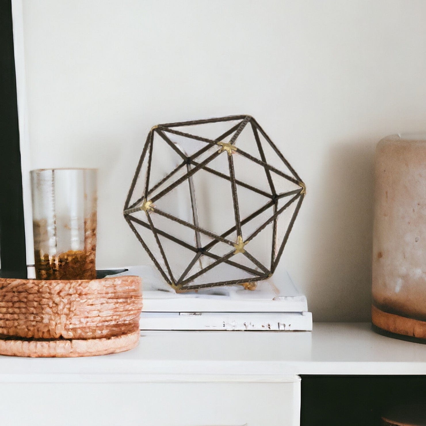 8" Brown and Gold Metal Hand Painted Geometric Orb Tabletop Sculpture - Homeroots - Flyclothing LLC