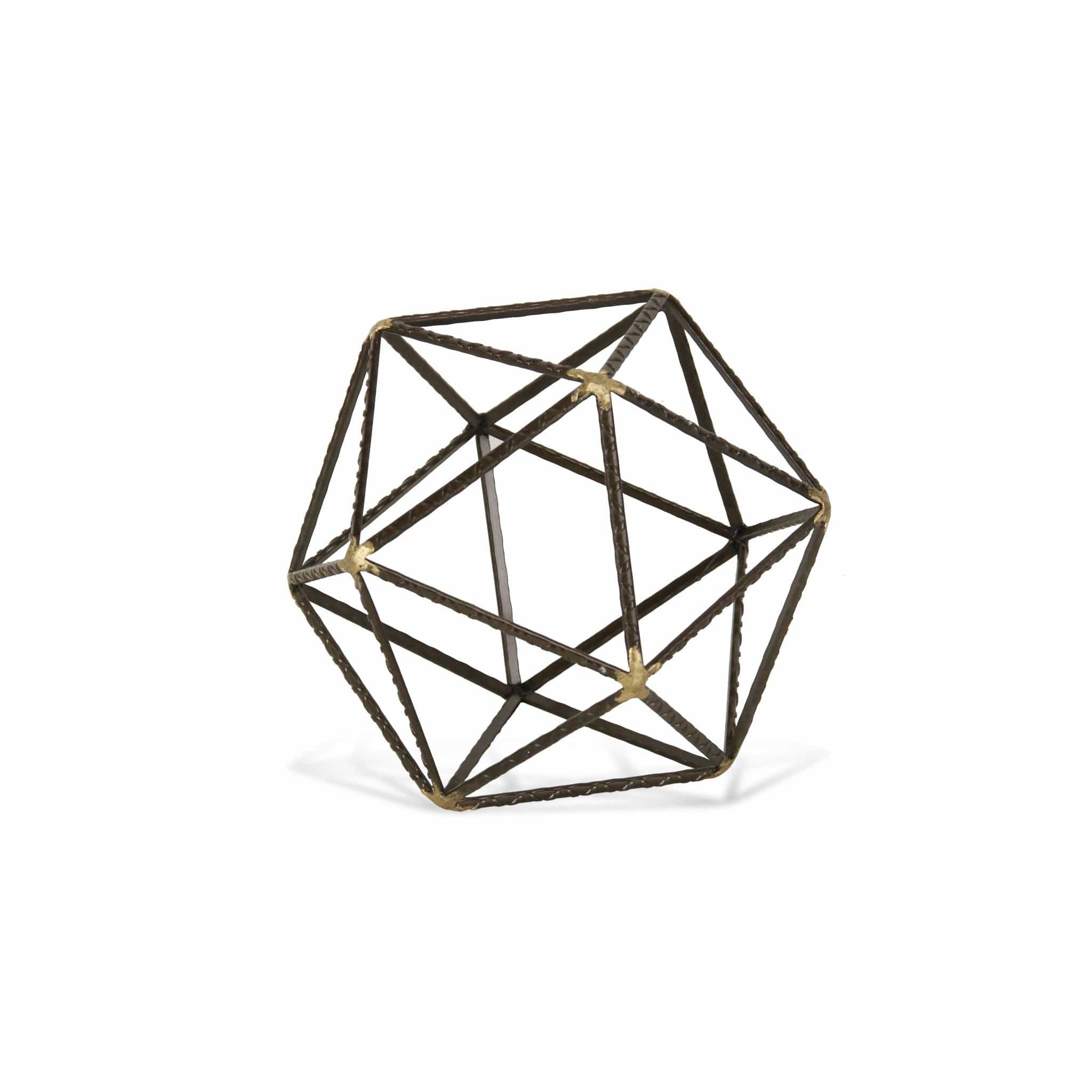 6" Brown and Gold Metal Hand Painted Geometric Orb Tabletop Sculpture - Homeroots