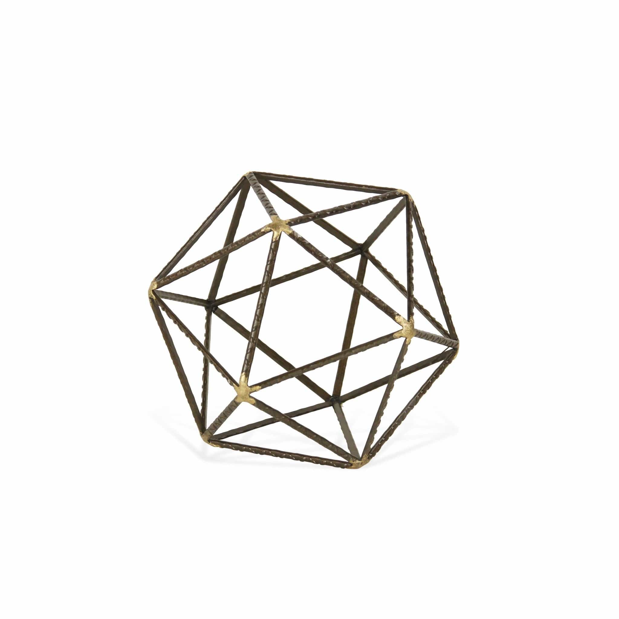 6" Brown and Gold Metal Hand Painted Geometric Orb Tabletop Sculpture - Homeroots
