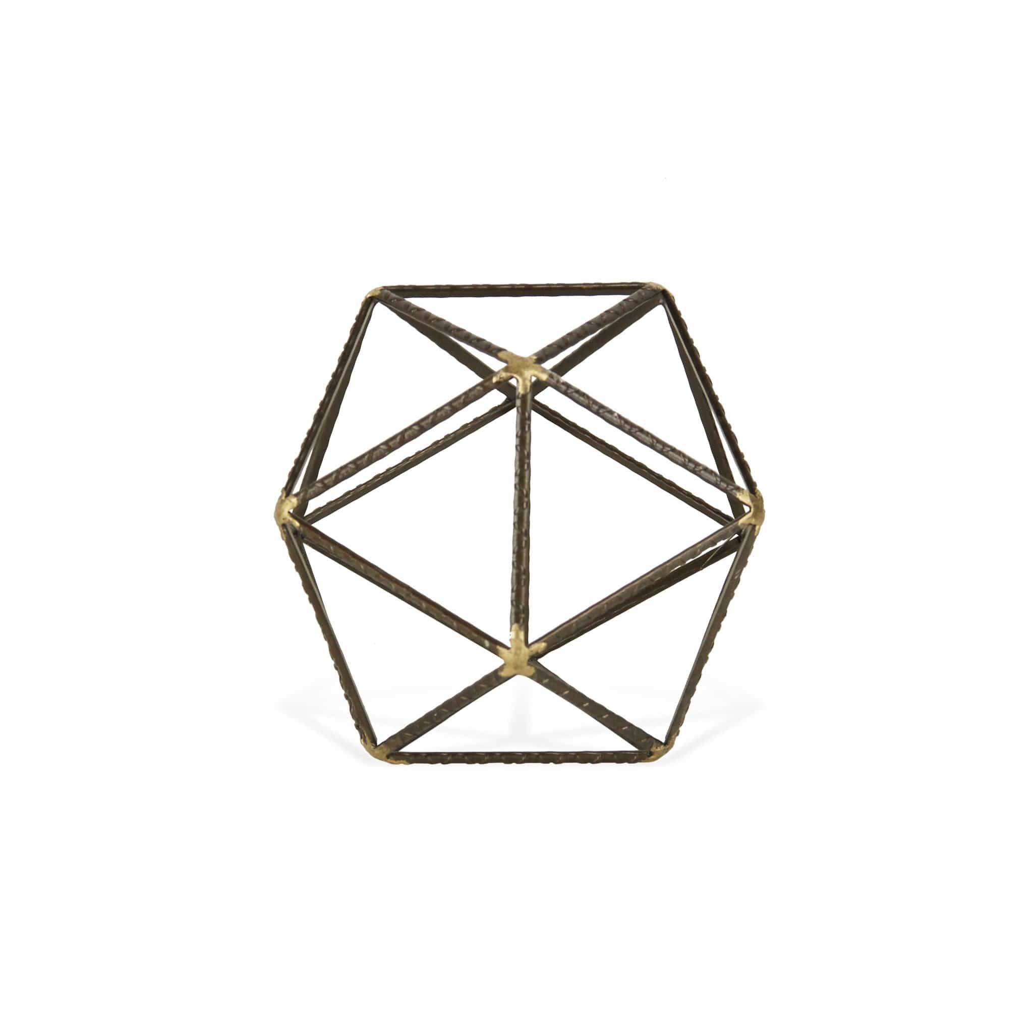 6" Brown and Gold Metal Hand Painted Geometric Orb Tabletop Sculpture - Homeroots