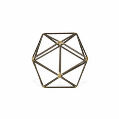 6" Brown and Gold Metal Hand Painted Geometric Orb Tabletop Sculpture - Homeroots