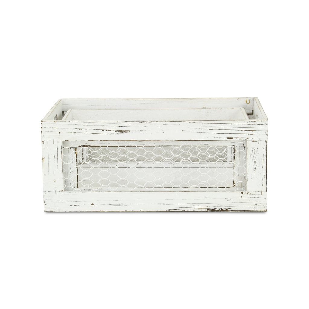 Set of Two Rustic Whitewash Chicken Wire Sides Wooden Crates - Homeroots