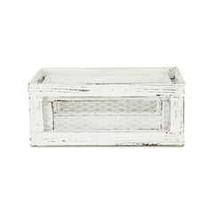 Set of Two Rustic Whitewash Chicken Wire Sides Wooden Crates - Homeroots
