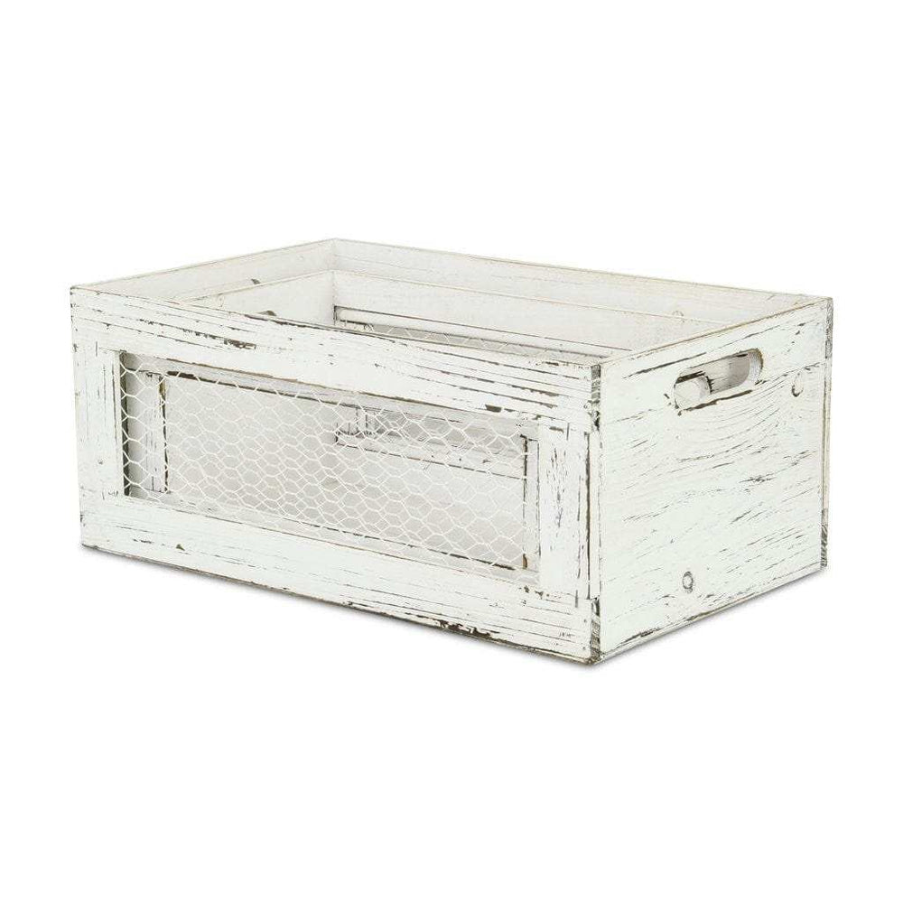 Set of Two Rustic Whitewash Chicken Wire Sides Wooden Crates - Homeroots - Flyclothing LLC