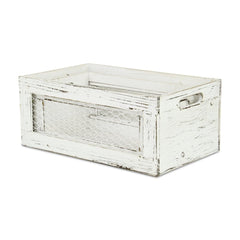 Set of Two Rustic Whitewash Chicken Wire Sides Wooden Crates - Homeroots