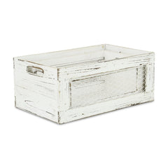 Set of Two Rustic Whitewash Chicken Wire Sides Wooden Crates - Homeroots