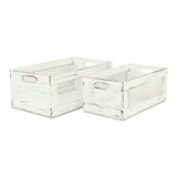 Set of Two Rustic Whitewash Chicken Wire Sides Wooden Crates - Homeroots