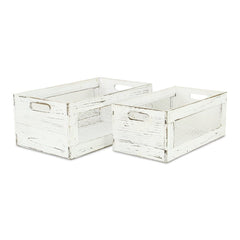 Set of Two Rustic Whitewash Chicken Wire Sides Wooden Crates - Homeroots