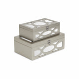 Set of Two Tan Oval Scroll Mirror Jewelry Storage Boxes - Homeroots