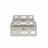 Set of Two Tan Oval Scroll Mirror Jewelry Storage Boxes - Homeroots