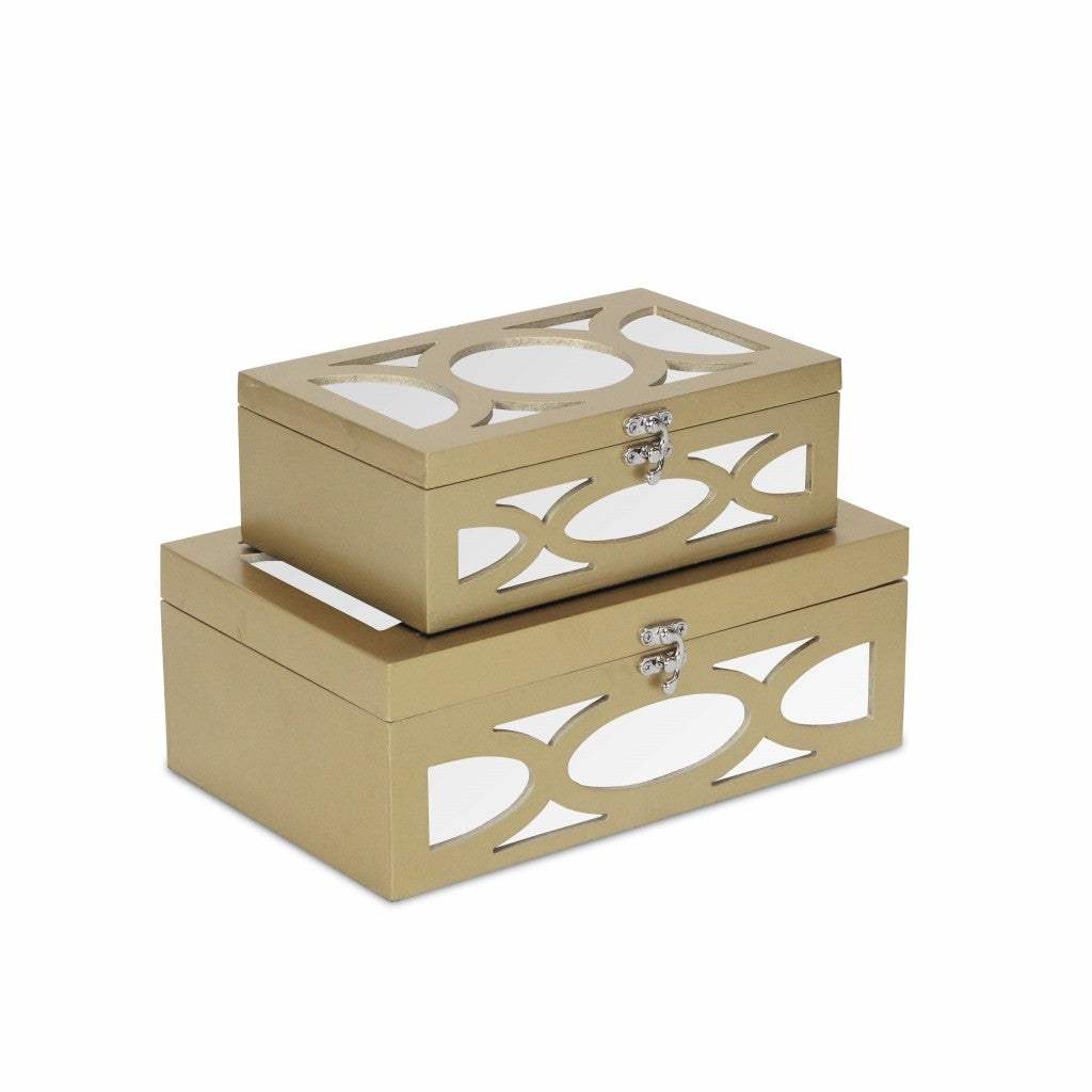 Set of Two Gold Oval Scroll Mirror Jewelry Storage Boxes - Homeroots - Flyclothing LLC
