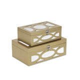 Set of Two Gold Oval Scroll Mirror Jewelry Storage Boxes - Homeroots - Flyclothing LLC