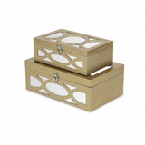 Set of Two Gold Oval Scroll Mirror Jewelry Storage Boxes - Homeroots
