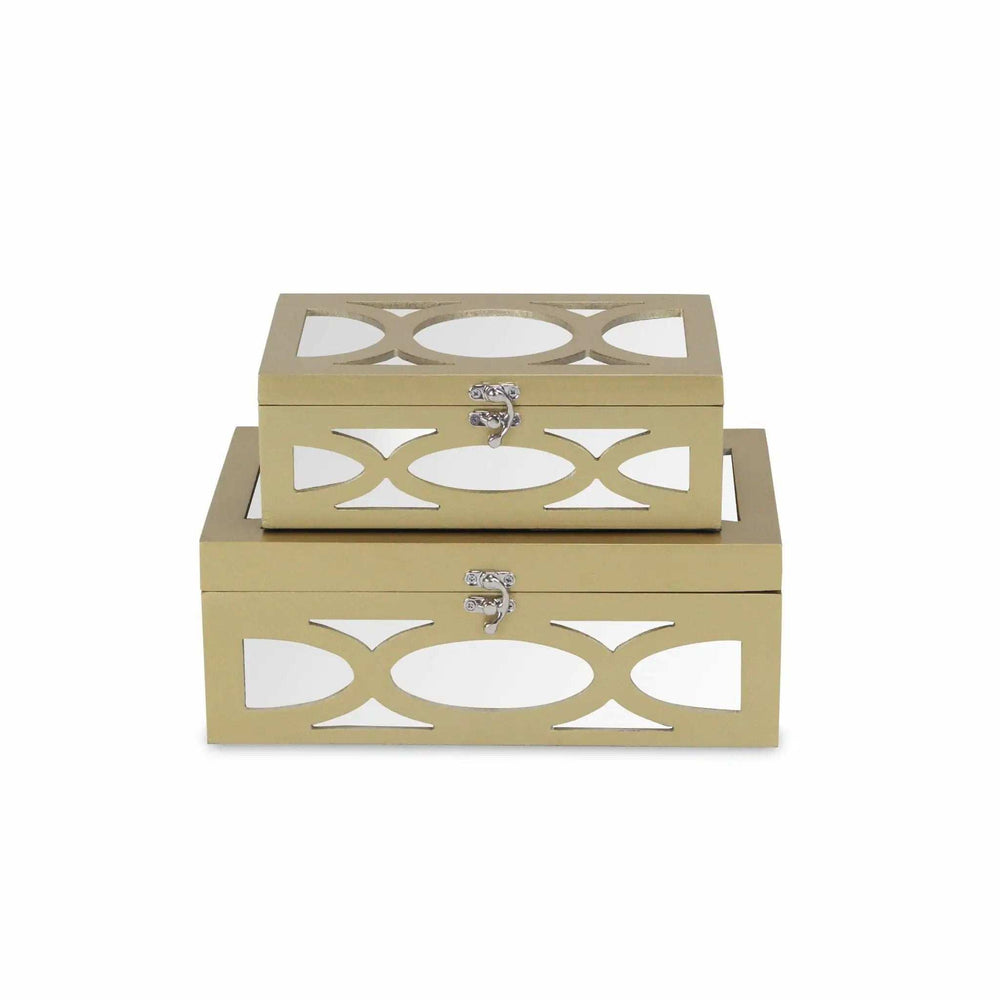 Set of Two Gold Oval Scroll Mirror Jewelry Storage Boxes - Homeroots - Flyclothing LLC