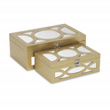Set of Two Gold Oval Scroll Mirror Jewelry Storage Boxes - Homeroots
