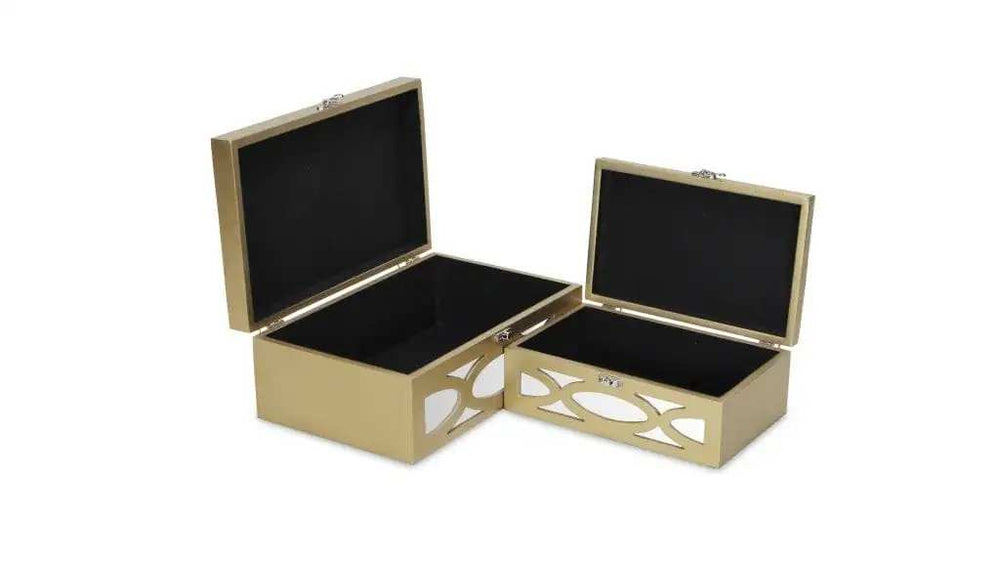 Set of Two Gold Oval Scroll Mirror Jewelry Storage Boxes - Homeroots - Flyclothing LLC