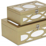 Set of Two Gold Oval Scroll Mirror Jewelry Storage Boxes - Homeroots - Flyclothing LLC