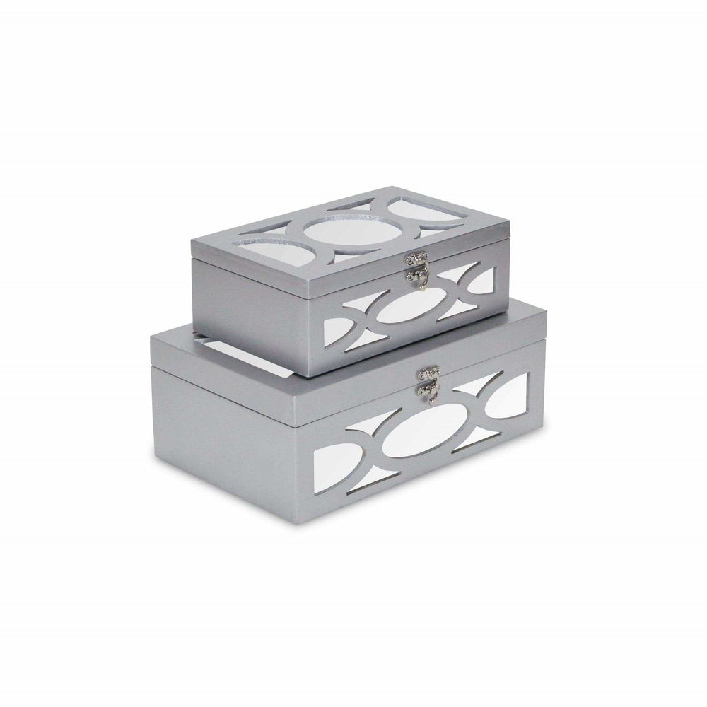 Set of Two Silver Oval Scroll Mirror Jewelry Storage Boxes - Homeroots - Flyclothing LLC