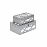 Set of Two Silver Oval Scroll Mirror Jewelry Storage Boxes - Homeroots
