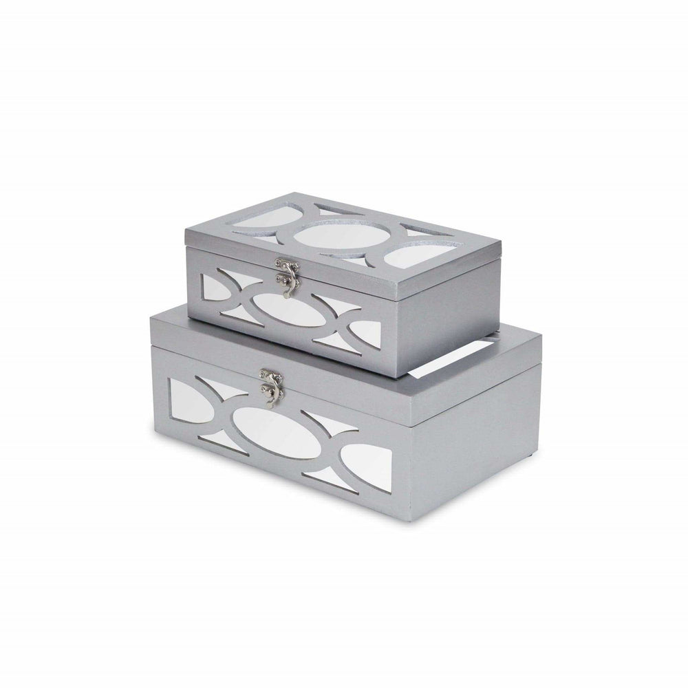 Set of Two Silver Oval Scroll Mirror Jewelry Storage Boxes - Homeroots - Flyclothing LLC