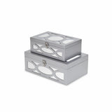Set of Two Silver Oval Scroll Mirror Jewelry Storage Boxes - Homeroots