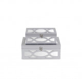 Set of Two Silver Oval Scroll Mirror Jewelry Storage Boxes - Homeroots - Flyclothing LLC
