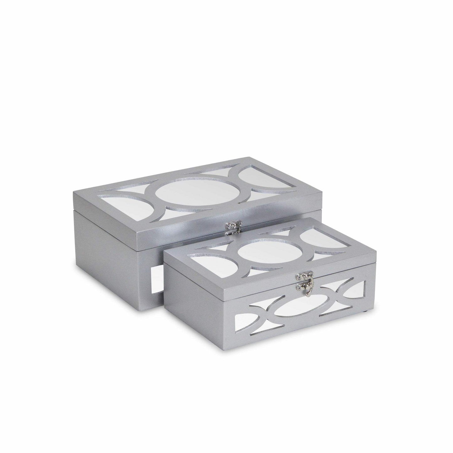 Set of Two Silver Oval Scroll Mirror Jewelry Storage Boxes - Homeroots - Flyclothing LLC