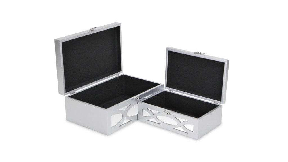 Set of Two Silver Oval Scroll Mirror Jewelry Storage Boxes - Homeroots - Flyclothing LLC