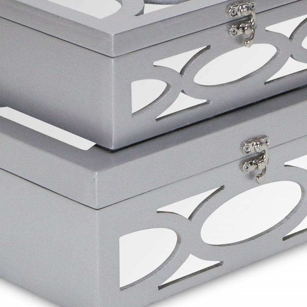Set of Two Silver Oval Scroll Mirror Jewelry Storage Boxes - Homeroots - Flyclothing LLC