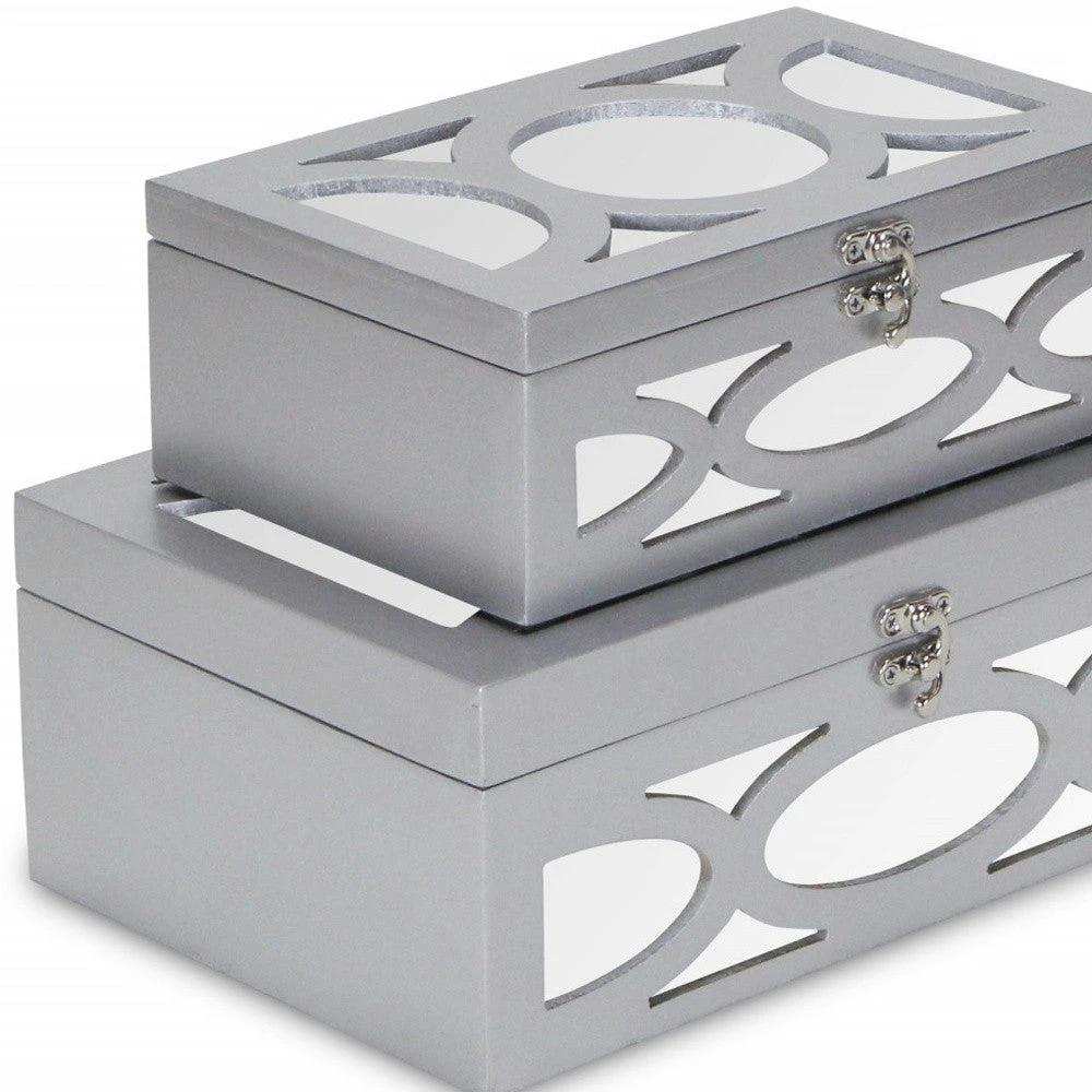 Set of Two Silver Oval Scroll Mirror Jewelry Storage Boxes - Homeroots - Flyclothing LLC