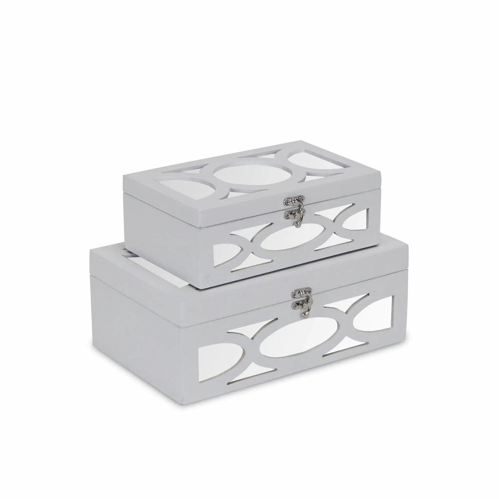 Set of Two White Oval Scroll Mirror Jewelry Storage Boxes - Homeroots