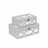 Set of Two White Oval Scroll Mirror Jewelry Storage Boxes - Homeroots