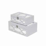 Set of Two White Oval Scroll Mirror Jewelry Storage Boxes - Homeroots - Flyclothing LLC