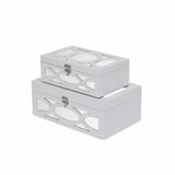 Set of Two White Oval Scroll Mirror Jewelry Storage Boxes - Homeroots