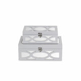 Set of Two White Oval Scroll Mirror Jewelry Storage Boxes - Homeroots