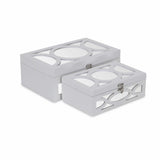 Set of Two White Oval Scroll Mirror Jewelry Storage Boxes - Homeroots - Flyclothing LLC