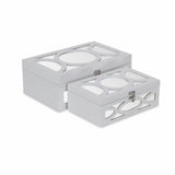 Set of Two White Oval Scroll Mirror Jewelry Storage Boxes - Homeroots
