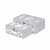 Set of Two White Oval Scroll Mirror Jewelry Storage Boxes - Homeroots - Flyclothing LLC