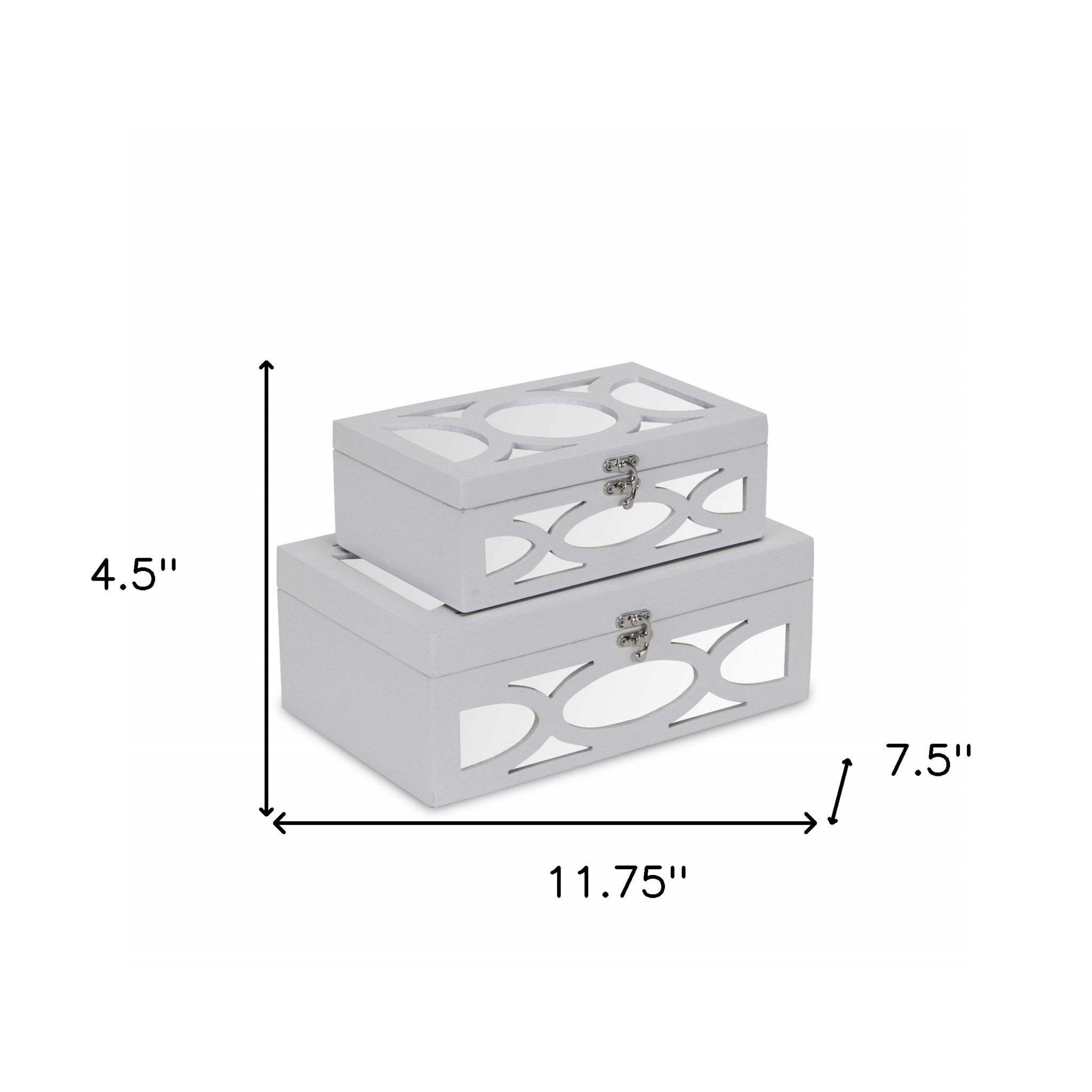 Set of Two White Oval Scroll Mirror Jewelry Storage Boxes - Homeroots - Flyclothing LLC