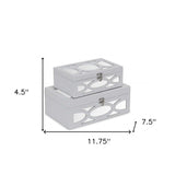 Set of Two White Oval Scroll Mirror Jewelry Storage Boxes - Homeroots - Flyclothing LLC