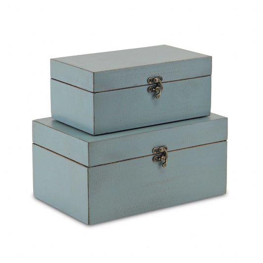 Set of Two Pale Blue Wooden Storage Boxes - Homeroots