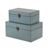 Set of Two Pale Blue Wooden Storage Boxes - Homeroots