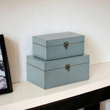 Set of Two Pale Blue Wooden Storage Boxes - Homeroots