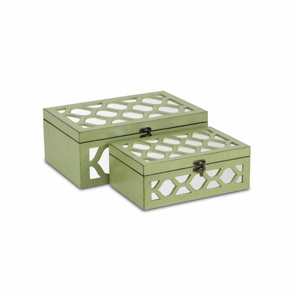 Set of Green Quatrefoil Mirror Jewelry Storage Boxes - Homeroots - Flyclothing LLC